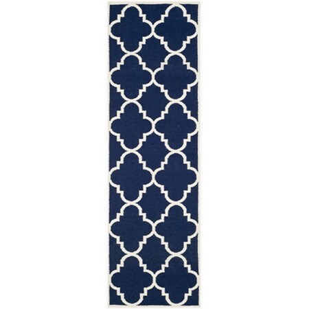 Safavieh 2 Ft. - 6 In. X 12 Ft. Runner- Contemporary Dhurries Navy And Ivory Flatweave Rug DHU633D-212